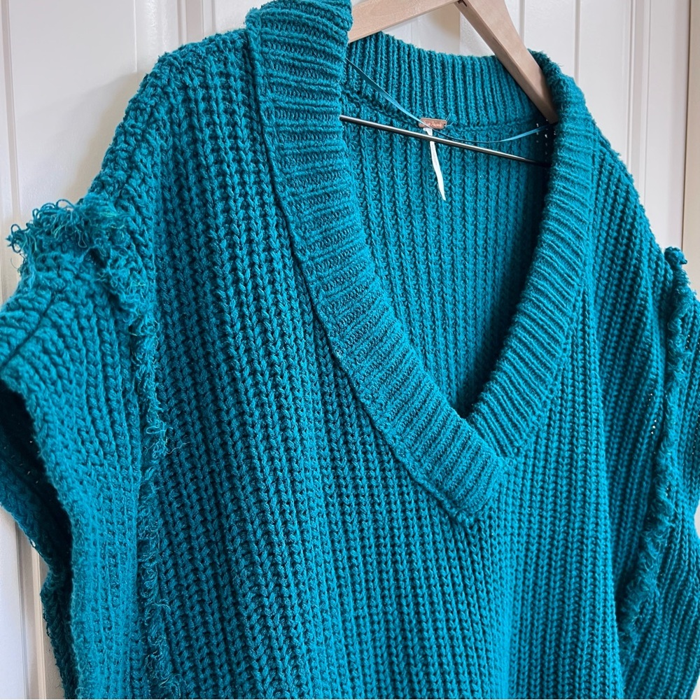 Free People Womens Clyde Sweater Vest Chunky Knit in Teal Green, Size XS - Picture 6 of 9